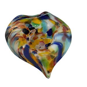 Murano Spatter Glass‎ Heart Dish 6" Bright Confetti Colored
